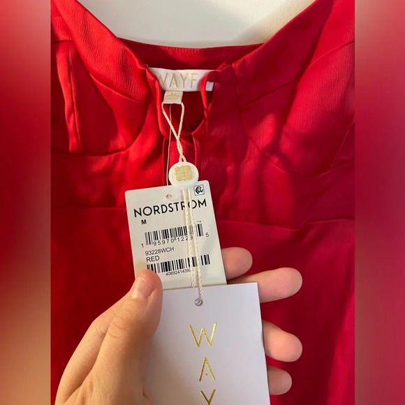 NWT WAYF|| Red Satin Cupped Bustier Midi Dress, Size Medium - Picture 4 of 8